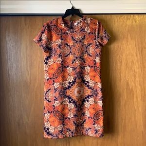 Blue and orange shift dress.